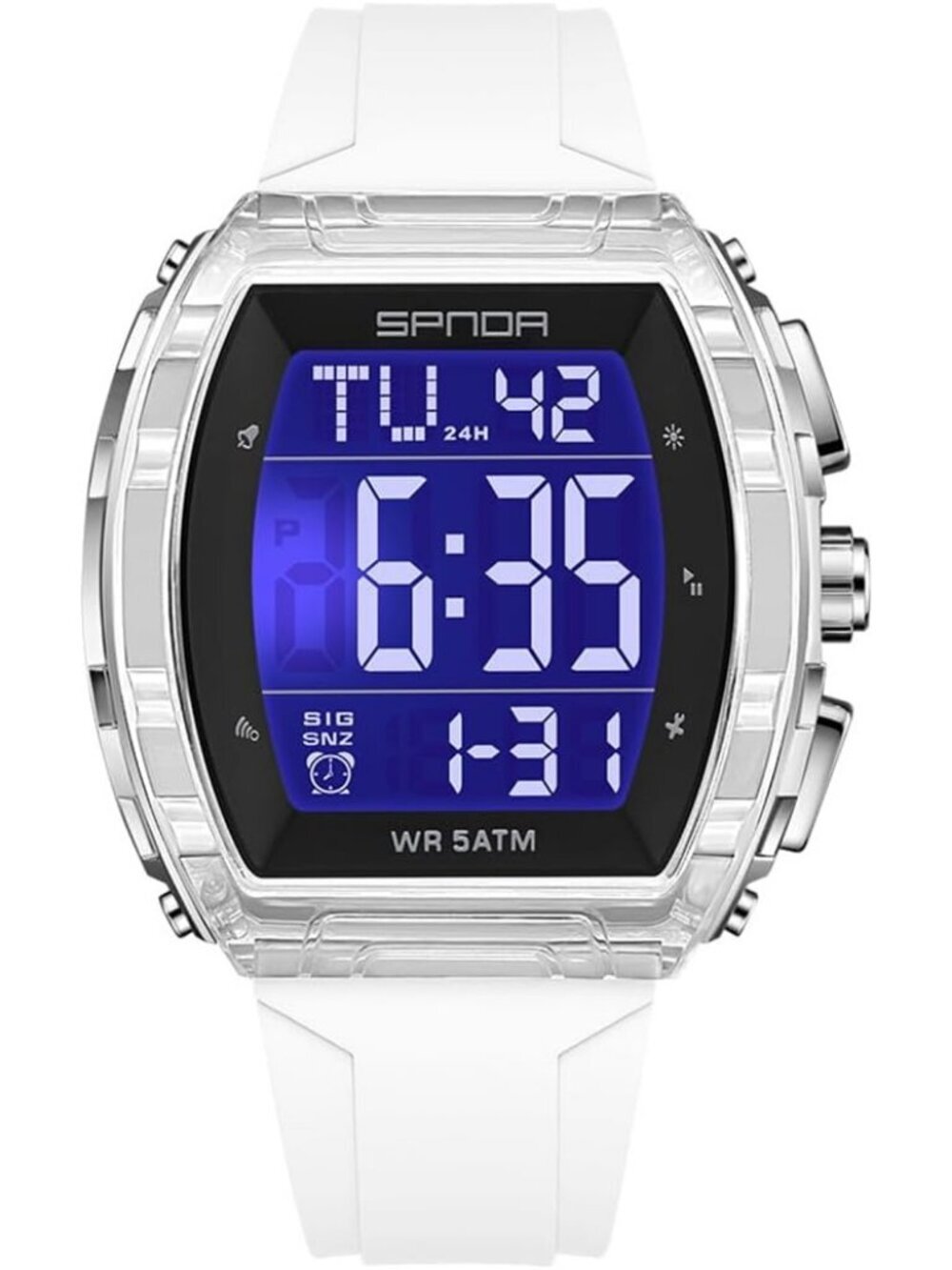 Men's White Analog Quartz Tonneau Shape Dual Waterproof Digital Luxury Watch